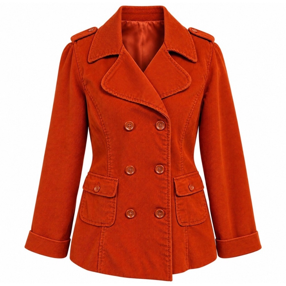 Mossimo Women Corduroy Pea Coat Jacket L Double Breasted Cotton Rust Orange 2010